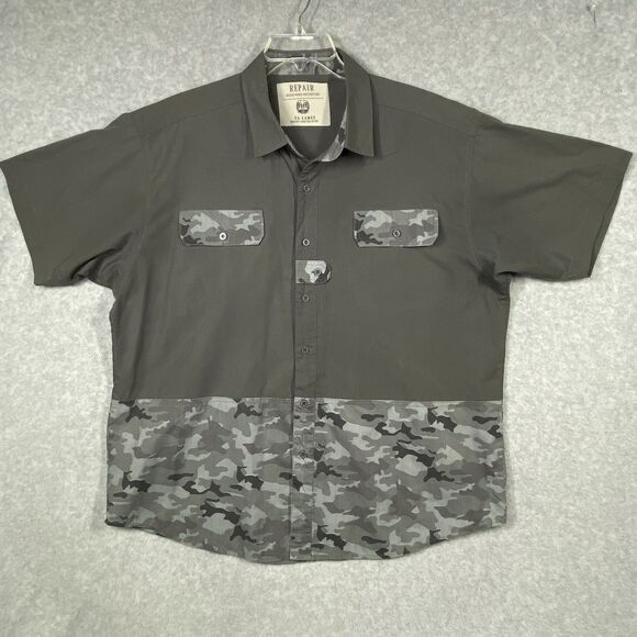 RPR Repair Design Under Construction Mens Sz XXL Grey Camo Button Down Pockets - Picture 1 of 13